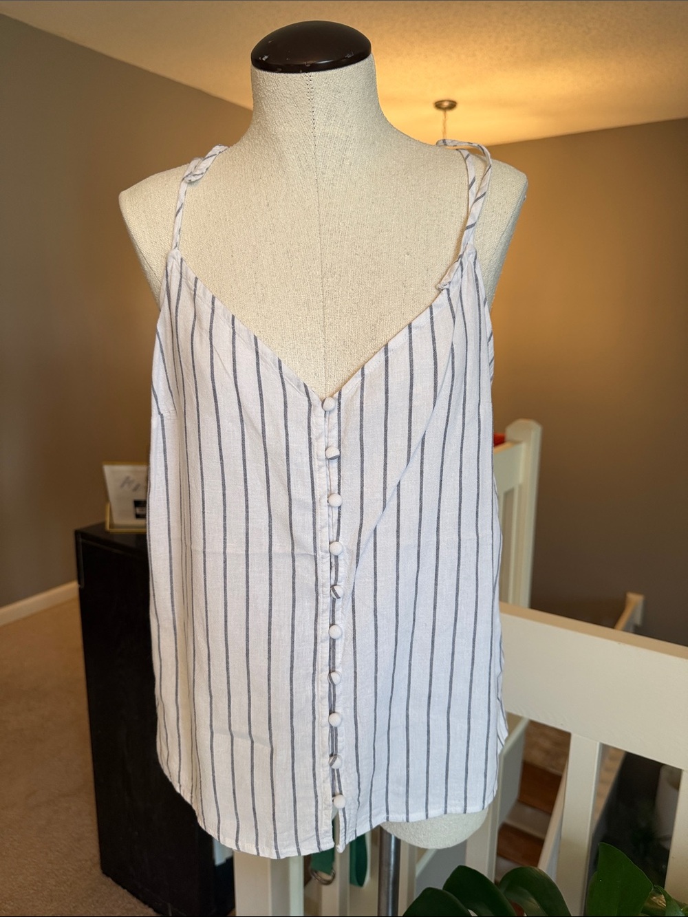 Abercrombie White and Navy Striped Button-Front Cami Top